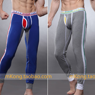 Seobean stripe male long johns legging 100% cotton male panties underwear