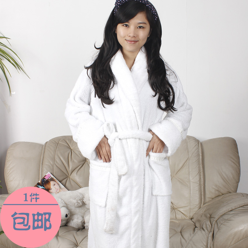 Separate clothing solid color thickening coral fleece autumn and winter long design female lounge robe sleepwear