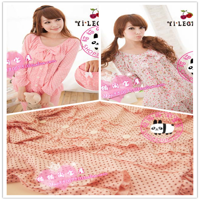 Separate duomaomao sweet lounge long-sleeve baimuer bow women's derlook sleepwear