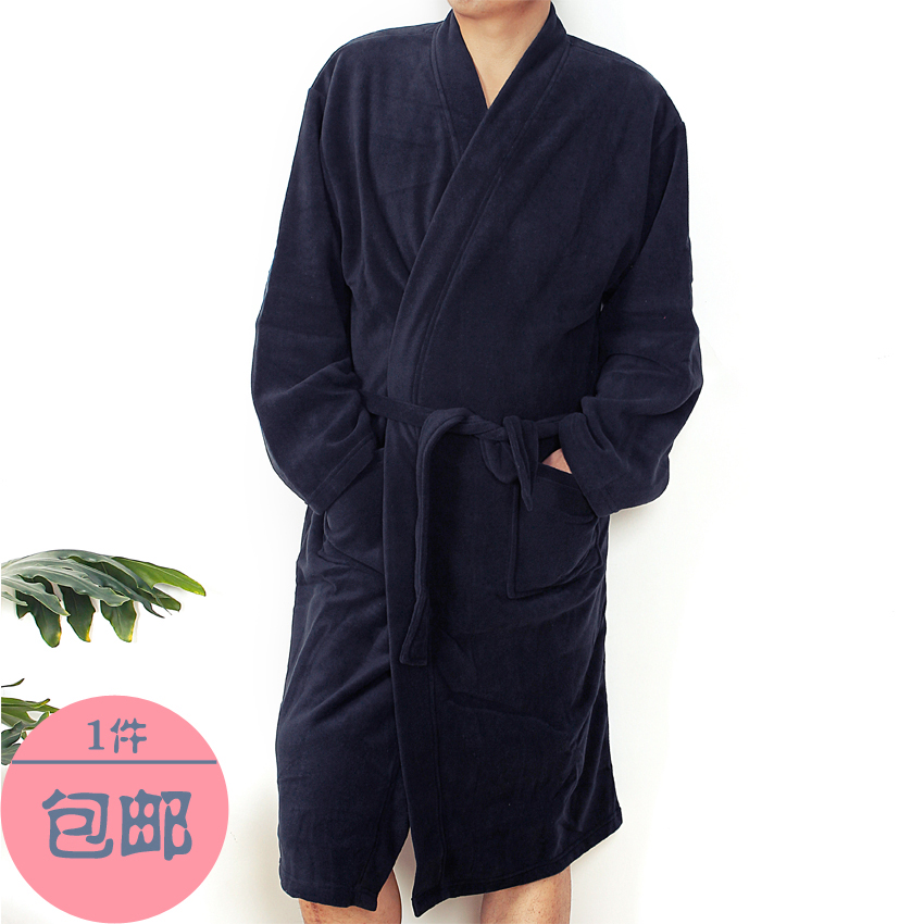 Separate male polar fleece fabric lacing long design male lounge robe sleepwear bathrobe