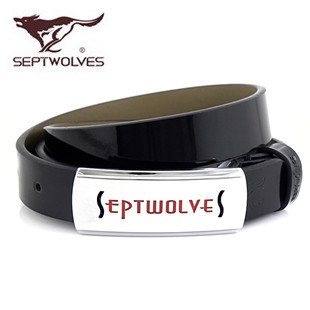 SEPTWOLVES belt cowhide strap genuine leather strap women's strap black smooth buckle strap