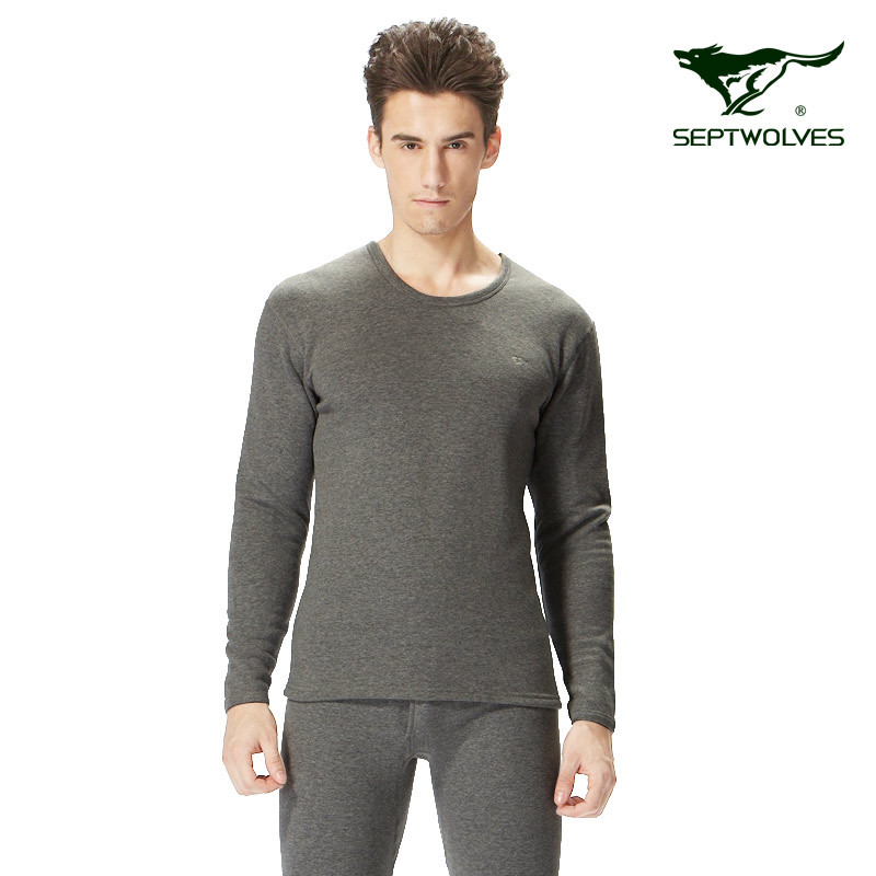 SEPTWOLVES male thermal underwear plus velvet thickening set wool bamboo o-neck autumn and winter men's underwear