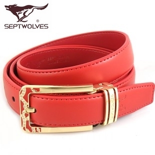 SEPTWOLVES strap women's cowhide genuine leather belt women's red fashion