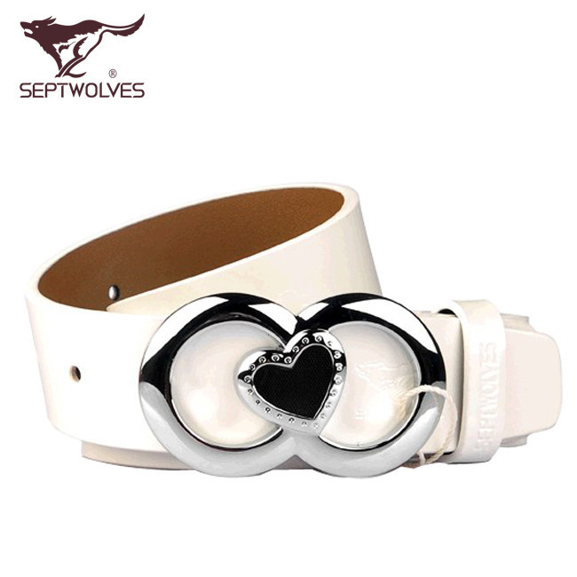 SEPTWOLVES strap women's genuine leather belt cowhide belt red white fashion