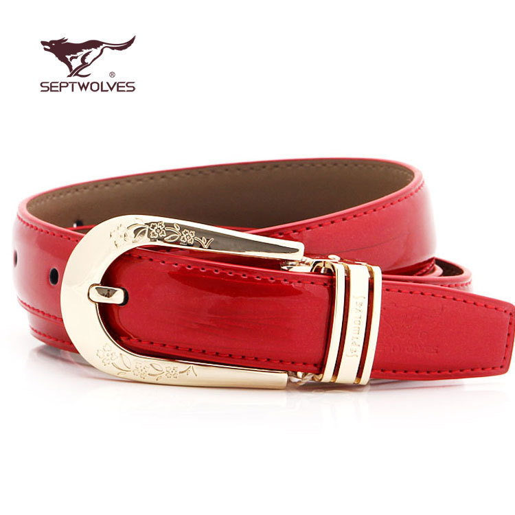 SEPTWOLVES women's casual all-match strap fashion pin buckle japanned leather belt 7a1205500