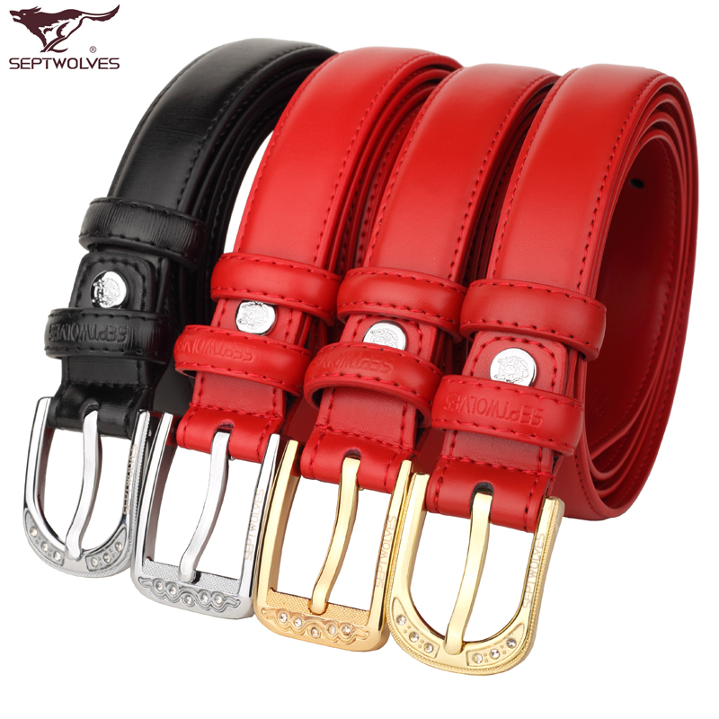 SEPTWOLVES women's genuine leather belt strap red belt