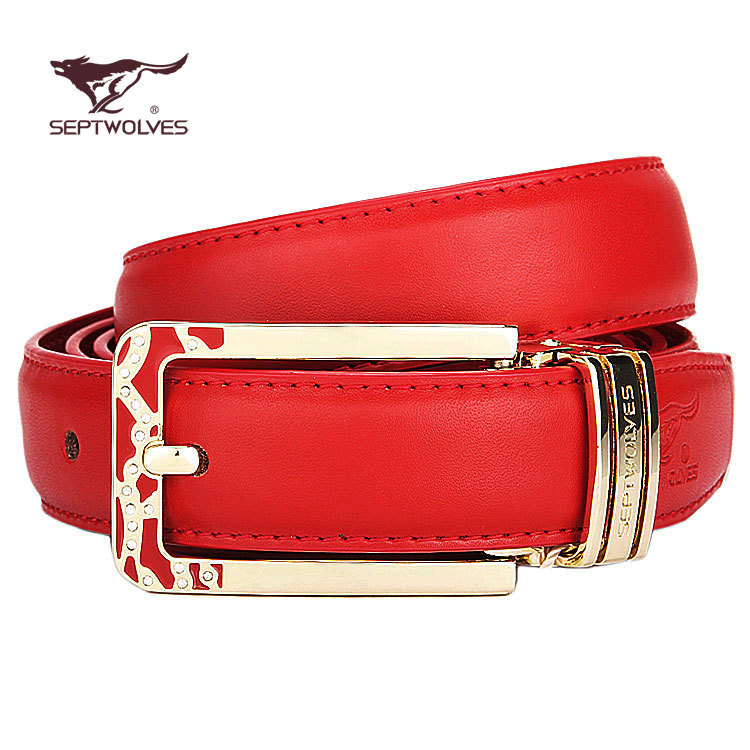 SEPTWOLVES women's genuine leather strap fashion thin belt red 7a92038220