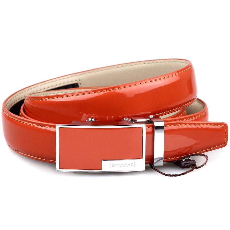 SEPTWOLVES women's strap cowhide genuine leather automatic buckle belt sweet orange genuine leather agings