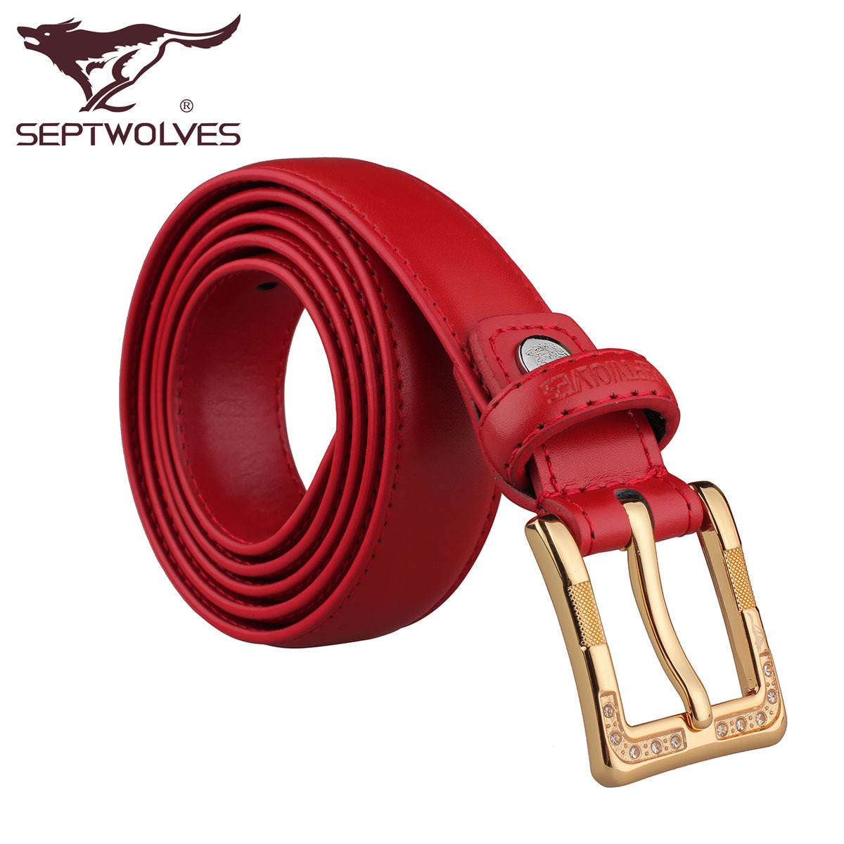 SEPTWOLVES women's strap pin buckle cowhide genuine leather belt female fashion all-match