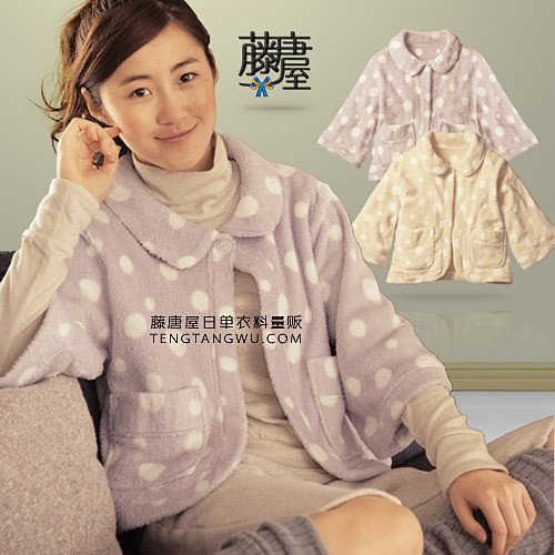 Series of autumn and winter coral fleece dot three quarter sleeve home clothing home coat