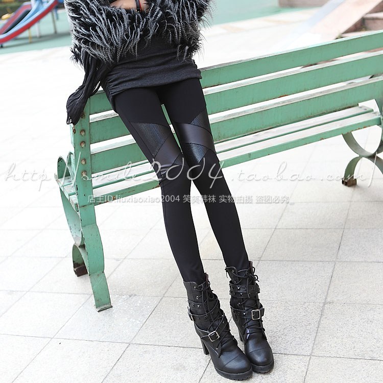 Serpentine pattern faux leather cross personality patchwork autumn and winter fashion ankle length legging k90400