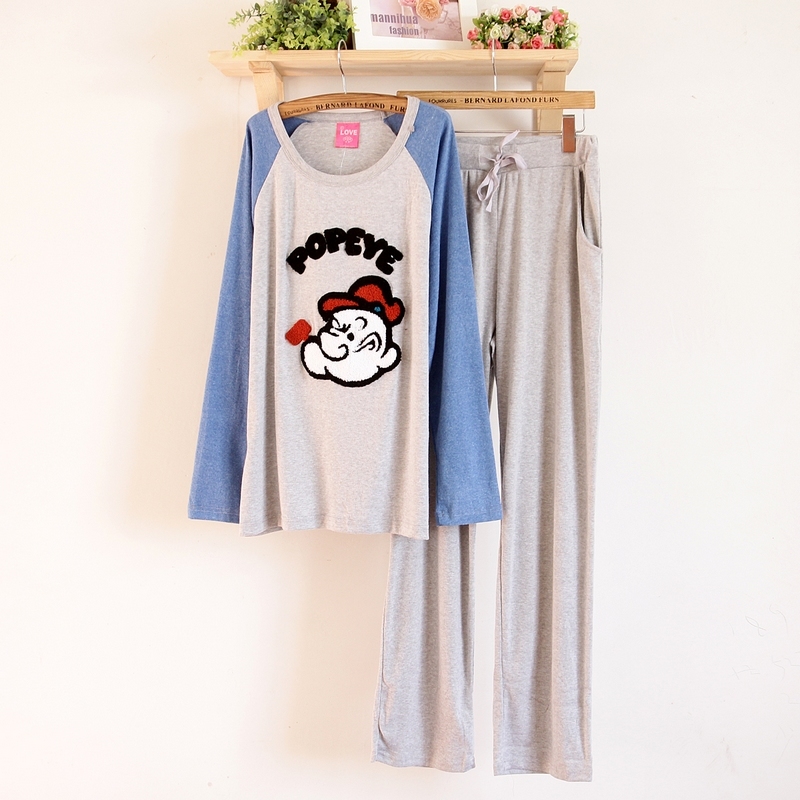 Set spring and autumn sanded 100% cotton pink POPEYE long-sleeve sleepwear lounge twinset male