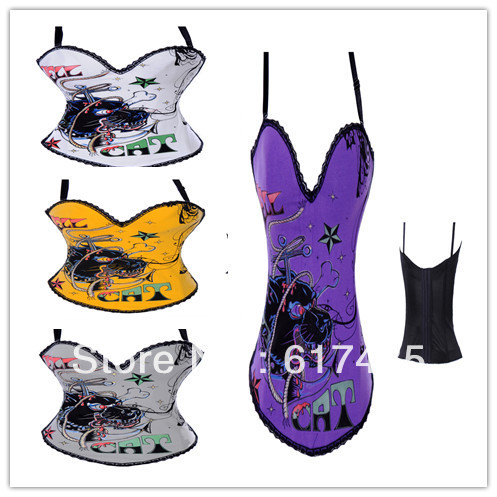 Sexy 4 color Grey /purple/Yellow/White Lion Tattoo Punk Rock Hook Halloween Costume Outwear Corset Bustier  S-2XL