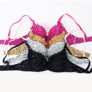 Sexy All Over Gathers Sequined Gem Bead Mosaic Bandeau Bikini Bodice Bra Corset