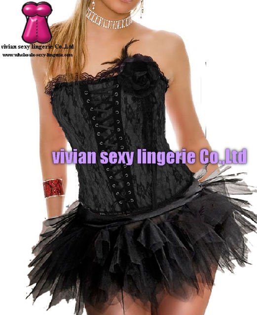 sexy black corset Bustier&Petticoats with black lace 1332-1/(S,M,L,XL) small wholesale