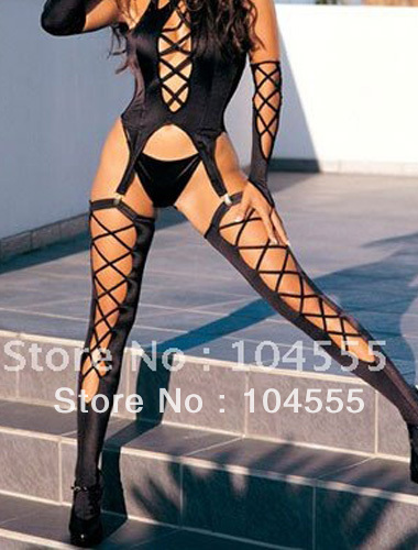 Sexy Black Criss Cross Front Halter Garter Set