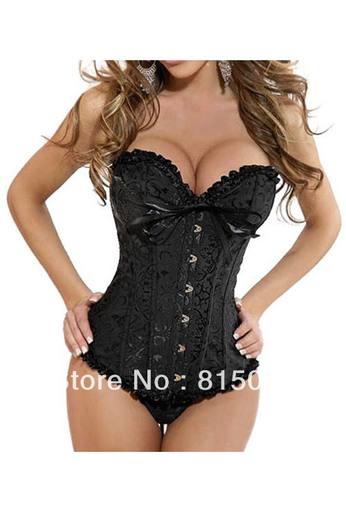 Sexy Black Embroidered Stapless hot women sexy photo corsetLB4213 Size S, M, L, XL, 2XL, 3XL, 4XL, 5XL,6XL