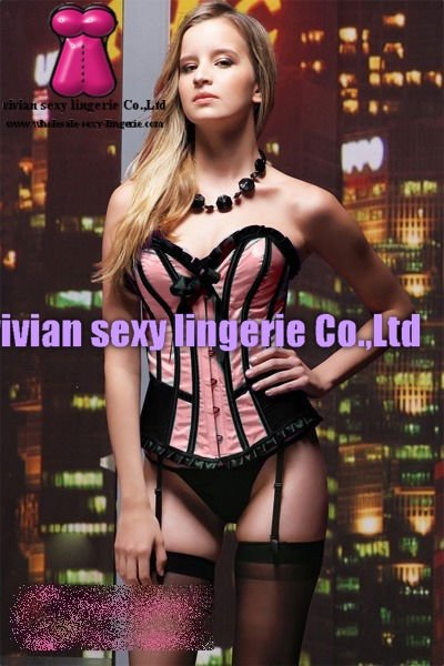 sexy black Hem pink corset Bustier1547(S,M,L,XL) wholesale price