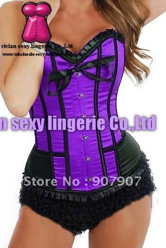 sexy black Hem Purple corset Bustier&underpants1549-2(S,M,L,XL) wholesale price