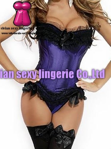 sexy black lace purple corset Bustier 1570(S,M,L,XL) wholesale price