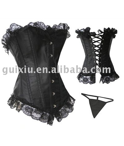 sexy black Lace Up Corset with Metal Boning