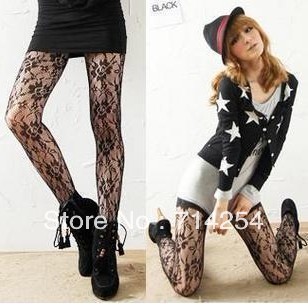 Sexy black mesh socks yarn silk stockings rose lace tights free shipping