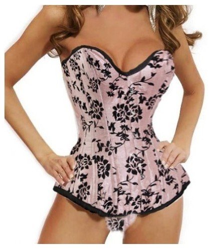 Sexy Black Pink Floral Trim Gorgerous Bustier Corset