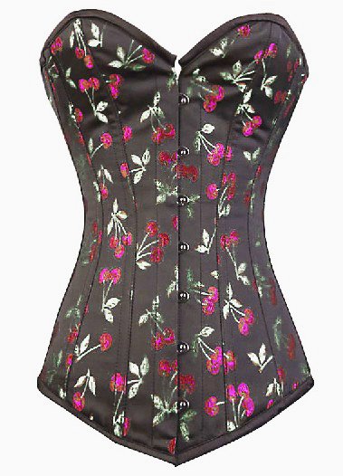 Sexy Black Satin  Cherry Blossom Corset  busiter bodyshaper outwear  S-2XL Free shipping