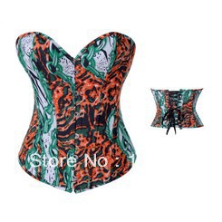 Sexy Black Satin Cherry Blossom Corset busiter bodyshaper outwear S-2XL  M0219