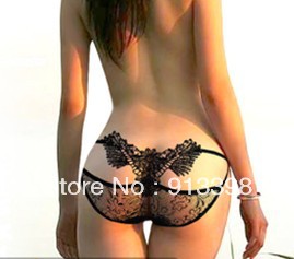 Sexy black underwear lace butterfly briefs sexy lace underwear free shipping