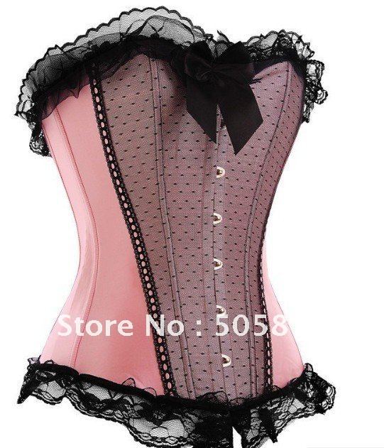 Sexy boned corset bustier Strapless lace body shaper lingeries ribbon bow pink black Wholesale 3pcs/lot  XY5195