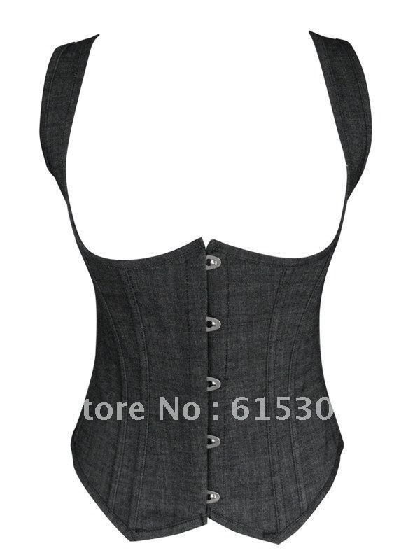 Sexy  boned Grey jeans body shaper underbust waist Corset Bustier clubwear