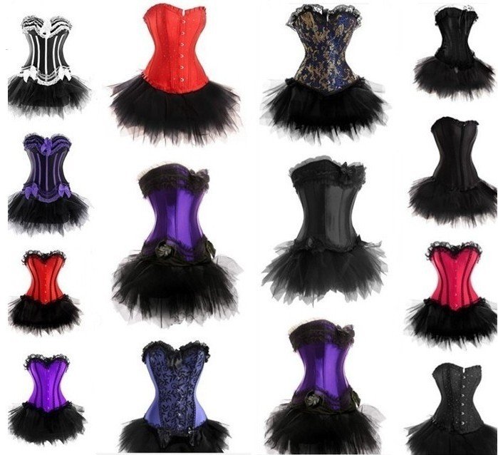 Sexy Burlesque Boned Lace up Moulin Rouge Lolita FANCY DRESS Corset & Mini Tutu