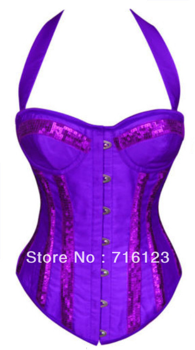 Sexy Burlesque Purple Halter Corset /Basque Christmas Party Fancy Dress Dance Costume