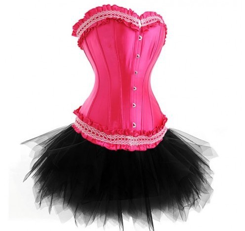 Sexy Burlesques Pink Corset Dress Basques Skirt Lingerie Costumes Size Small To  2XL