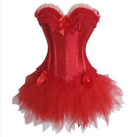 Sexy Burlesques Red Corset Dress Basques Party Skirt TUTU  Lingerie Costumes Size Size S M L XL 2XL