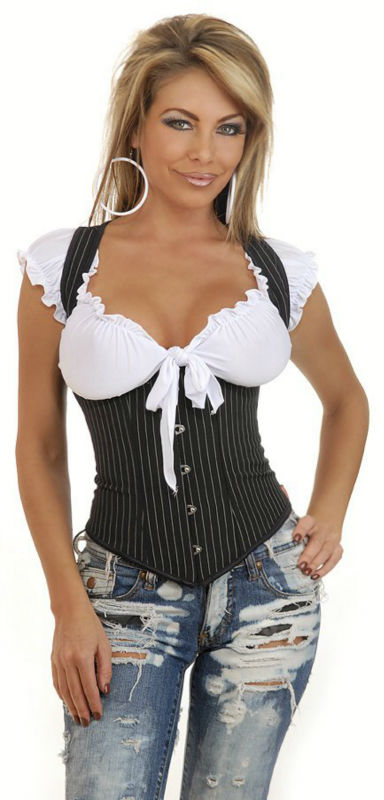 sexy bustier black streak underbust corset waist traning Size S M L XL