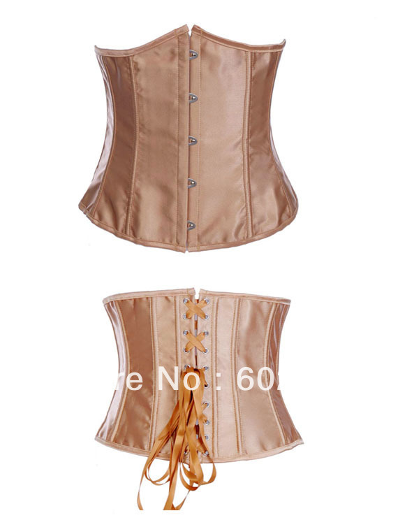 Sexy Champagne/beige satin lace up boned underbust corset busiter clubwear costume S-2XL