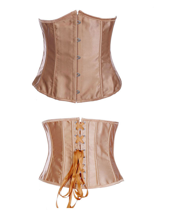 Sexy Champagne/beige satin lace up boned underbust corset busiter clubwear costume S-2XL