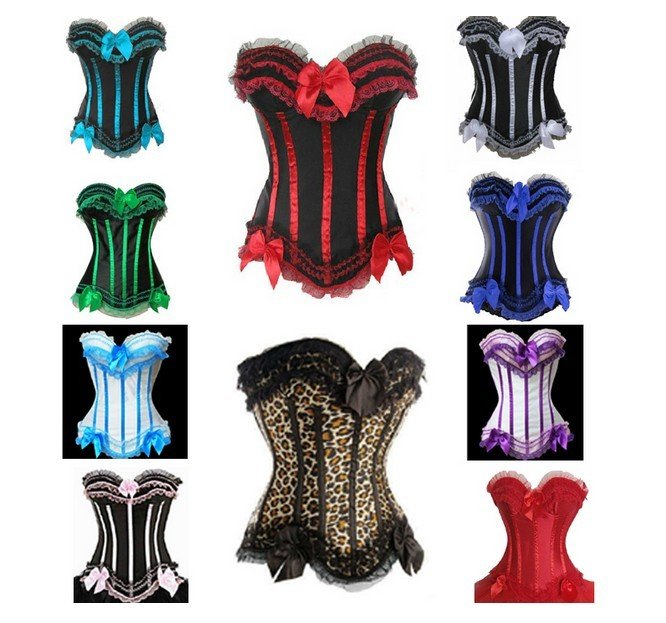 Sexy Classical Burlesque Overbust Corset Bustier Lace Moulin Rouge Top G-String