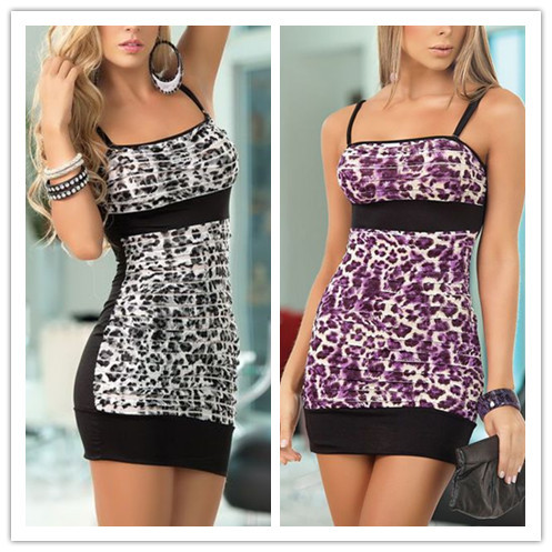 Sexy Convertible Strap Animal Print Purple/Black Mini Dress Clubwear Free Shipping @X2219