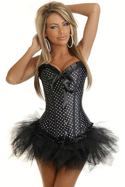 sexy corset dress white/red/black/pink polka dot corset and bustier strapless with tutu skirt G-string