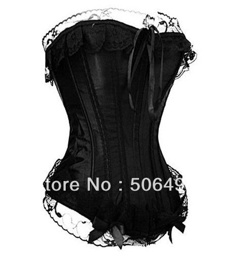 Sexy Corset Women Black Lace Bone Corset + G string Set Lingerie S M L XL ,Sexy Lingerie ,Sexy Bustier MZ010-2064