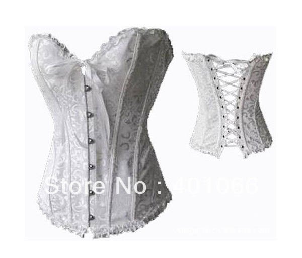 Sexy Corset Women Bone White Lace Bustier Corset+G-string Set Lingerie S M L XL MZ001