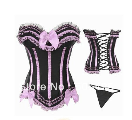 Sexy Corset Women Purple&Black Bone Bustier Corset + G string Set Lingerie S M L XL ,Sexy Lingerie ,Sexy Bustier MZ008-2184