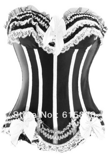 Sexy Corset Women White&Black Bone Bustier Corset+G string Set Lingerie S M L XL XXL ,Sexy Lingerie ,Sexy Bustier