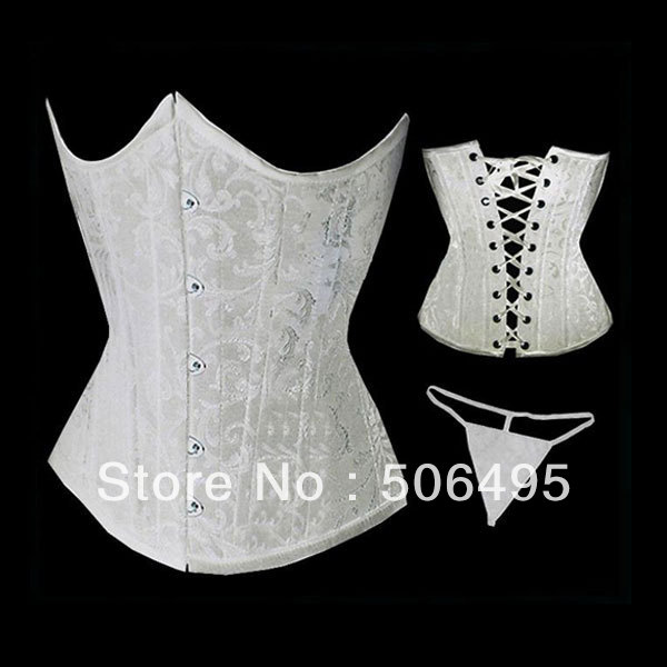 Sexy Corset Women White Bustier Bone Corset+G string Set Lingerie S M L XL ,Sexy Lingerie ,Sexy Bustier MZ001-2215