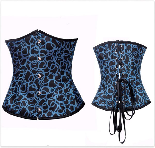 Sexy Deep blue Brocade Pattern Underbust Corsets -2774