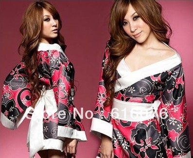 sexy dress club wear japanese women plus size kimono robe New Arrival Black Pink Print Sexy Floral Kimono Robe Bathrobe