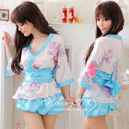 sexy dress Kimono V-neck bulkness skirt belt sexy print sleep set h104